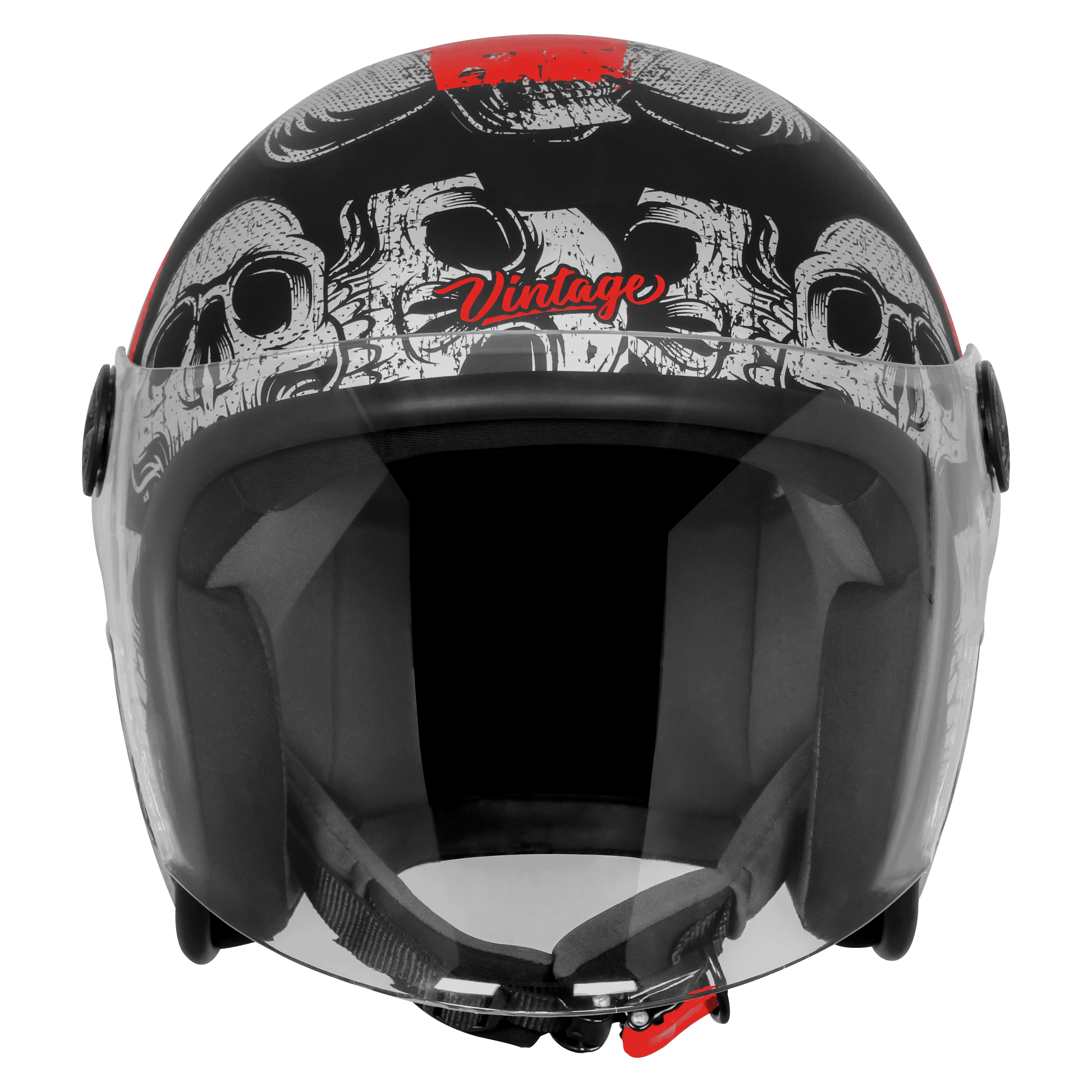 SBH-56 VINTAGE SKULL GLOSSY BLACK WITH RED